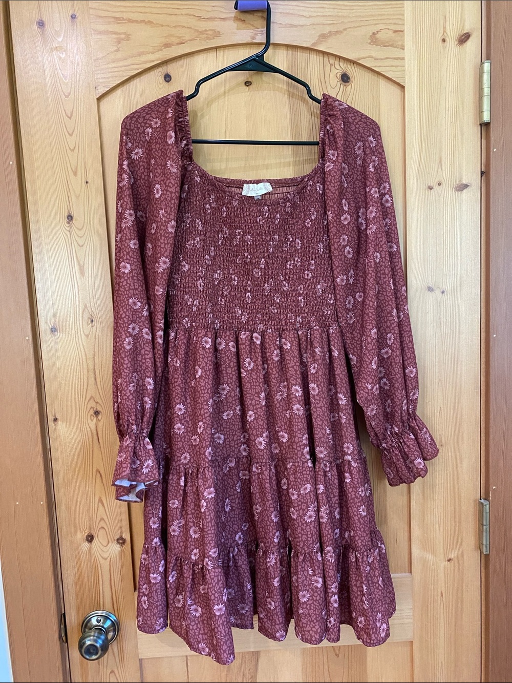 Altar'd State Mauve Floral Long Sleeve Tiered Dress